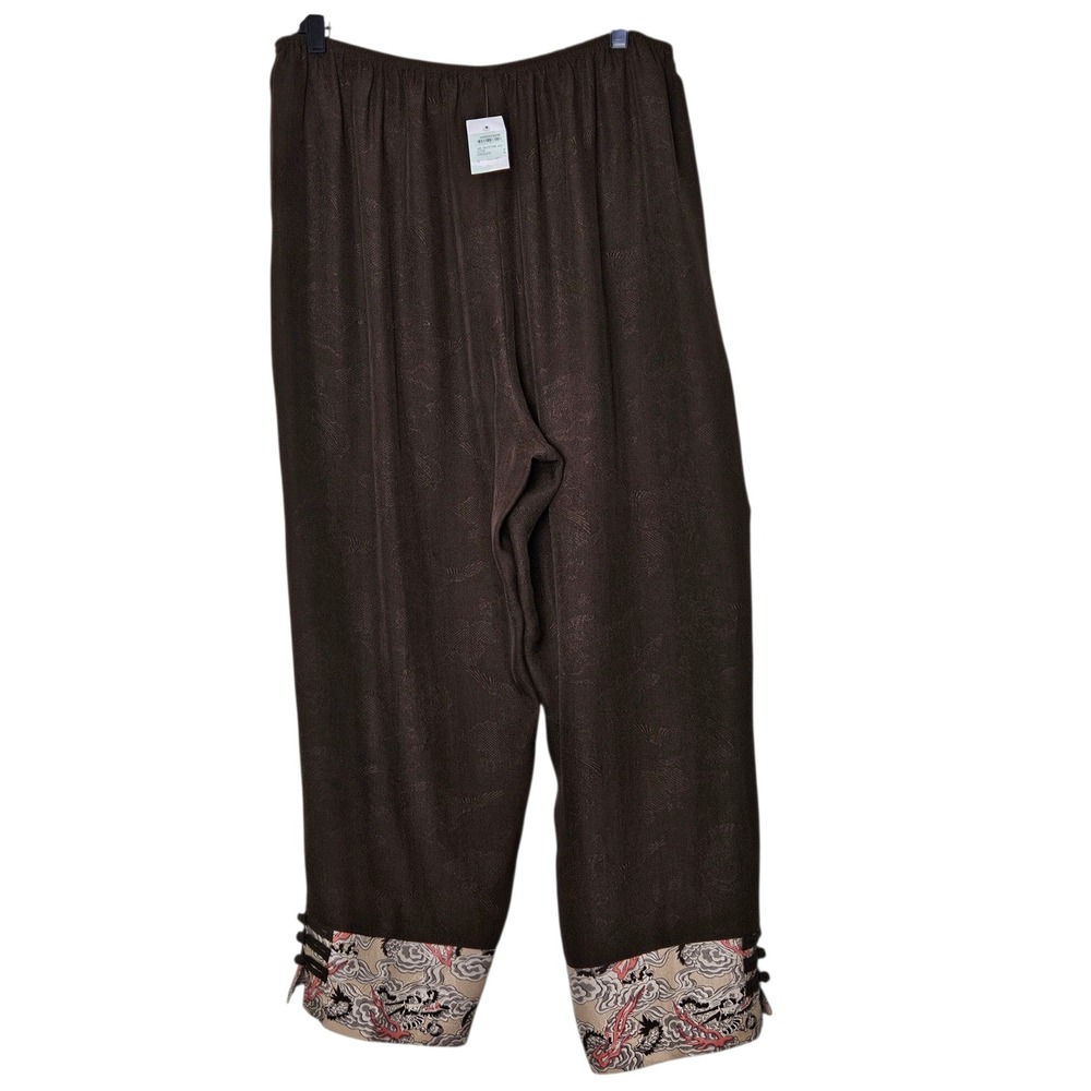 Citron Santa Monica NWT Silk Wide Leg Lounge Pants Dragon Asian Chocolate 0X - Picture 2 of 13
